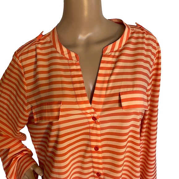 CALVIN KLEIN  | ORANGE STRIPED BUTTON DOWN SHIRT - Picture 7 of 14
